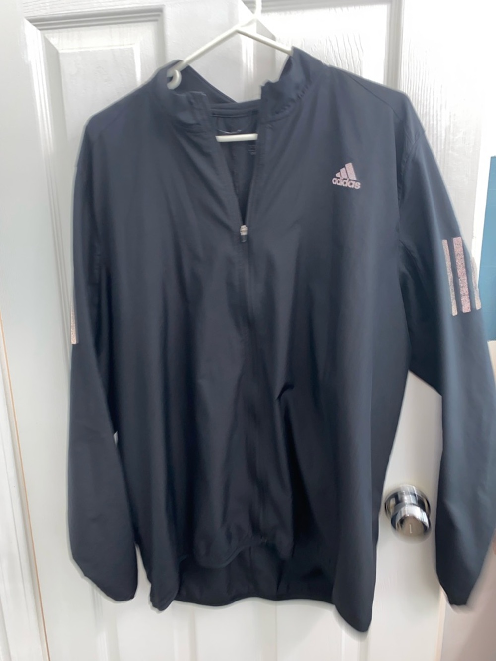 adidas Black Jacket with Light Pink Logo and Sleeve Stripes
